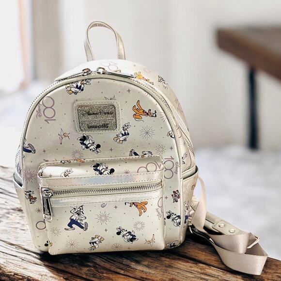 LOUNGEFLY DISNEY PARKS 100th ANNIVERSARY Backpack Bag Silver FAST SHIP 3085-1 main image 14